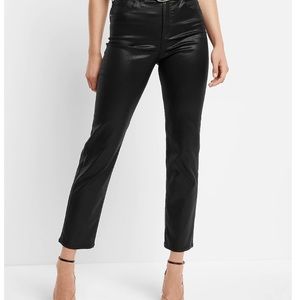 HIGH WAISTED BLACK COATED STRAIGHT ANKLE JEANS